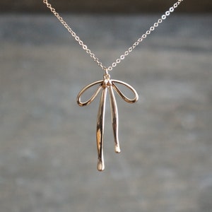 Gold Bow Necklace (Flat Cable Chain Version) • Gold Ribbon Pendant on a 14k Gold Filled Chain • Long Flowing Bow Necklace