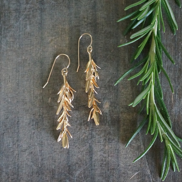 Rosemary Earrings // Realistic Rosemary Sprigs on Hypoallergenic 14k Gold Filled Earwires • Bold Plant Earrings • Nature Girl • Herb Jewelry