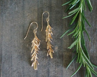 Rosemary Earrings // Realistic Rosemary Sprigs on Hypoallergenic 14k Gold Filled Earwires • Bold Plant Earrings • Nature Girl • Herb Jewelry