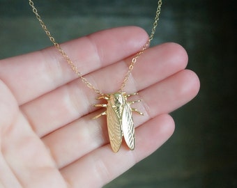 Cicada Necklace // Gold Cicada Pendant on a 14k Gold Filled Chain • Dainty Bug Necklace • Cicada Jewelry • Insect Charm Necklace