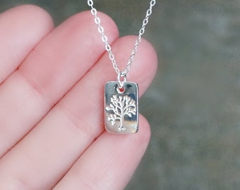 Tree of Life Necklace // Sterling Silver Rectangle Tree Pendant on a Dainty Chain • Gift for Her • Family Tree • Simple Delicate Everyday