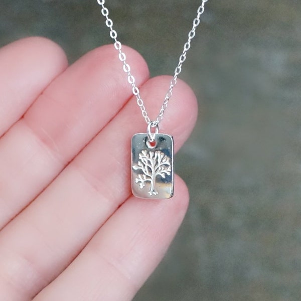 Tree of Life Necklace // Sterling Silver Rectangle Tree Pendant on a Dainty Chain • Gift for Her • Family Tree • Simple Delicate Everyday