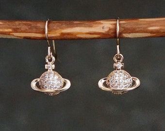 Crystal Planet Earrings // CZ Saturn Planets on 14k Gold Filled Earwires, Dangle Earrings for Sensitive Skin, Gold Celestial Jewelry