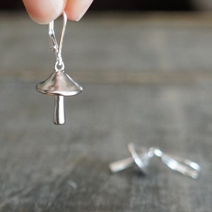 Silver Mushroom Leverback Earrings // Realistic 3D Mushrooms on Hypoallergenic Sterling Silver Lever Back Earwires • Toadstool Earrings