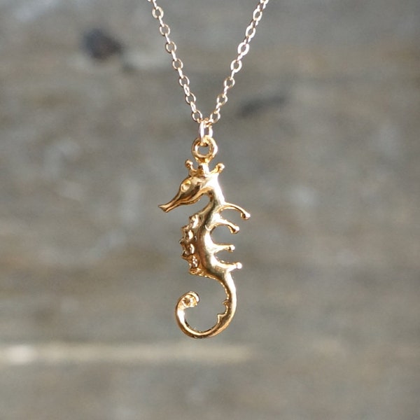 Gold Seahorse Necklace / 3D Seahorse Pendant on a Dainty 14k Gold Filled Chain • Gift for Her •  Good Luck • Symbol of Calm Strength & Power