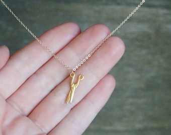 Gold Scissors Necklace // Scissors Pendant on a 14k Gold Filled Dainty Chain • Tiny Shears Charm Necklace