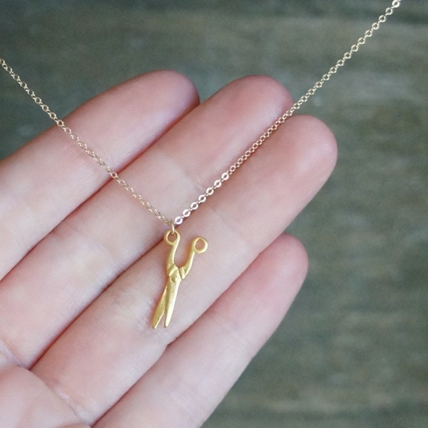 Gold Scissors Necklace // Scissors Pendant on a 14k Gold Filled Dainty Chain • Tiny Shears Charm Necklace