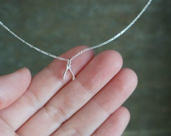 Tiny Silver Wishbone Necklace // Lucky Pendant on a Sterling Silver Chain • Good Luck Charm Necklace • Good Fortune Talisman Jewelry