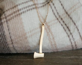 Golden Axe Necklace // Raw Brass Axe Pendant on a 14k Gold Filled Chain, Hatchet Jewelry, Lumberjack Necklace