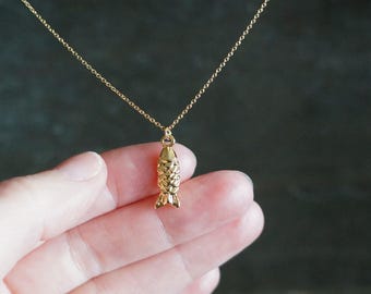 Tiny Gold Fish Necklace // Mini Chubby Fish on a 14k Gold Filled Dainty Chain