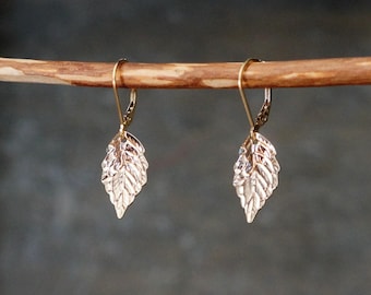 Leverback Gold Leaf Earrings // Realistic Leaves on Hypoallergenic 14k Gold Filled Lever backs • Curved Leaf Drop Earrings • Nature Jewelry