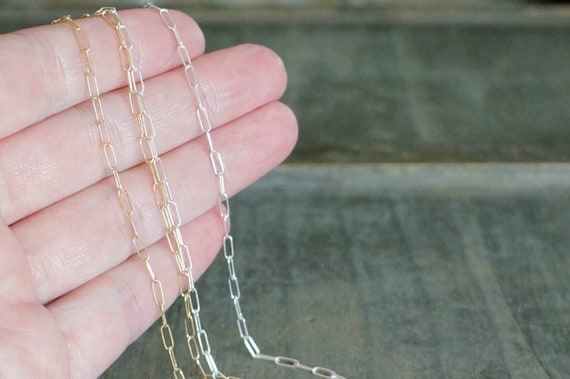 Dainty Rectangle Link Necklace // Sterling Silver Chain Necklace