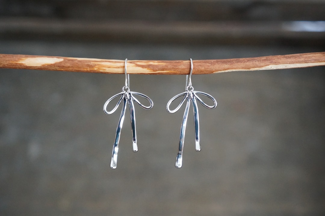 Silver Bow Earrings // Silver Ribbon Bows on Sterling Silver Earwires ...