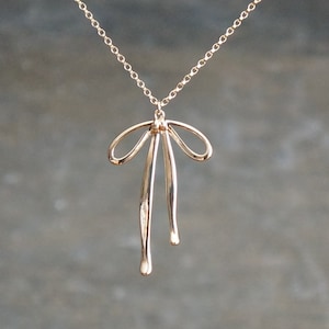 Gold Bow Necklace (Rolo Chain Version) • Gold Ribbon Pendant on a 14k Gold Filled Chain • Long Flowing Bow Necklace