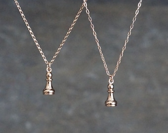 Tiny Pawn Necklace // Mini Gold Pawn Pendant on a 14k Gold Filled Chain, Pawn Chess Piece Charm Necklace, Cable Chain or Rolo Chain