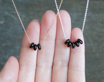 Tiny Onyx Tire Bead Necklace //1, 2, 3,  4, 5, Onyx Beads on a 14k Gold Filled or Sterling Silver Chain // Dainty Feminine Jewelry