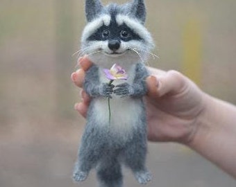 Made to order! Sculpture Raccoon Figurine Miniature Raccoon Collectible Grey Raccoon Gift for Birthday Gift for Him  Sculpture Animal