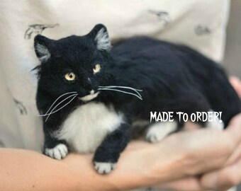 MADE TO ORDER Black cat Portrait cat Portrait sculpture Portrait pet Cat felted Sculpture cat Cat Soft sculpture Miniature cat Needle wool