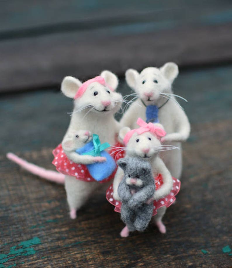 Family of mice Little mice Mice doll animal Felted animals Etsy