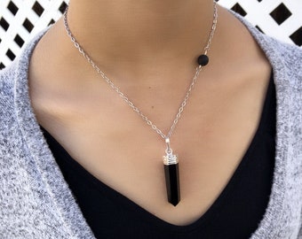 Black Obsidian Necklace, Aromatherapy Necklace, Gemstone Necklace, Obsidian Necklace, Essential Oil Diffuser Necklace, Lava Stone Necklace