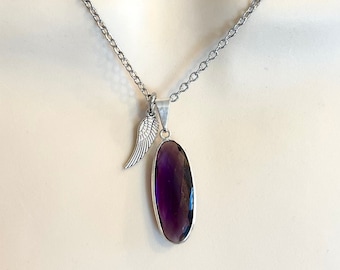 Amethyst Necklace, Angel Wing Necklace, Amethyst Pendant Necklace, Spiritual Jewelry, Amethyst Gemstone Necklace, Metaphysical Jewelry
