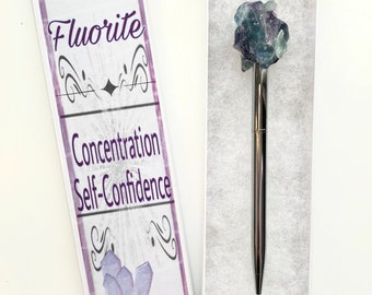 Gem Topped Pen, Crystal Affirmation Pen, Fluorite Crystal Accessories, Crystal Manifestation Pen, Dream Journaling, Law of Attraction Pen
