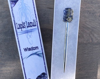 Metaphysical Gifts, Lapis Affirmation Pens, Crystal Manifestation Pens, Dream Journaling, Gem Topped Pen, Raw Crystal Accessories, Lapis