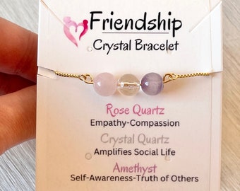 Friendship Bracelet, Beaded Crystal Bracelet, Best Friend Gift, 3 Stone Bracelet, Valentines Day Gift for Her, Sister Gift, Girlfriend Gift