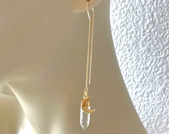 Trådörhängen, Trådörhängen med sten, Trådörhängen med kristallkvarts, Minimalistiska trådörhängen, Eleganta hängande örhängen