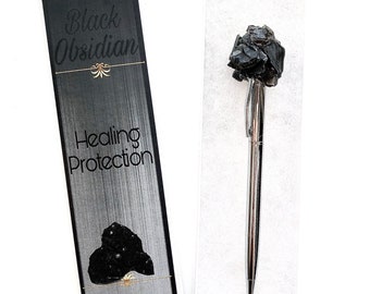 Gem Topped Pen, Crystal Affirmation Pen, Obsidian Crystal Accessories, Crystal Manifestation Pen, Dream Journaling, Law of Attraction Pen
