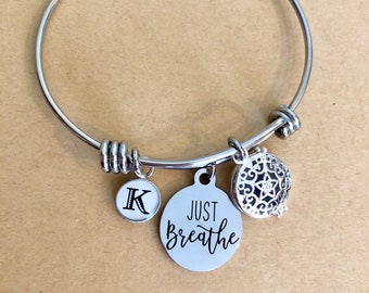 Just Breathe Bracelet, Diffuser Bracelets, Essential Oil Bracelet, Locket Diffuser Jewelry, Monogrammed Bracelet, Aromatherapy Bracelet