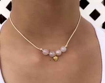 Rose Quartz Necklace, Heart Rose Quartz Necklace, Healing Stone Necklace, Crystal Healing Necklace, Valentine’s Day Gift, Heart Necklace,