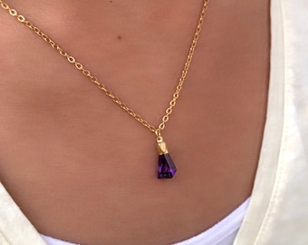 Amethyst Necklace, Raw Amethyst Necklace, Healing, Gold Gemstone Necklace, Meaningfully Jewelry, Amethyst Necklace, Birthstone Necklace