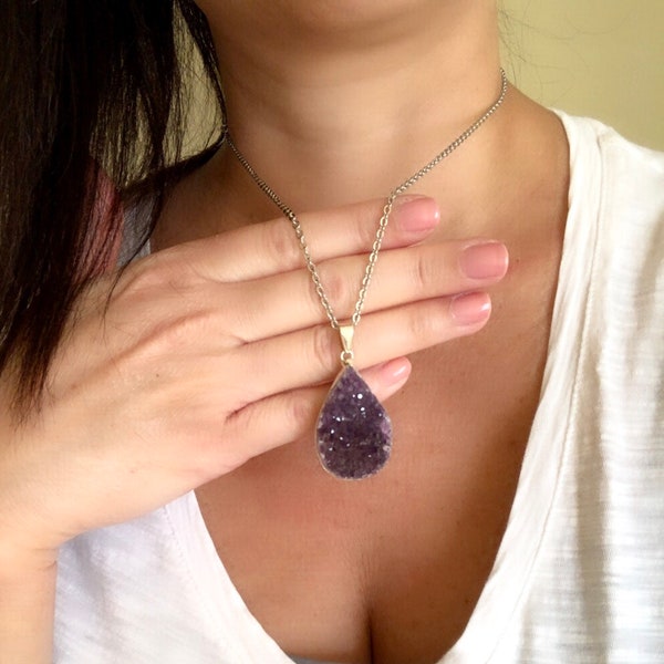 Amethyst Necklace, Raw Amethyst Necklace, Healing Crystal Necklace, Amethyst Nugget Necklace, Meditation Necklace, Reiki Necklace, Crystal