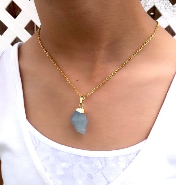 Aquamarine Necklace, Aquamarine Crystal Necklace, Meditation