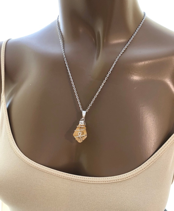 Citrine Crystal Necklace, Wire Wrapped Crystal Citrine Necklace, Citrine Crystal Necklace, Citrine Jewelry, Healing Crystal Necklace