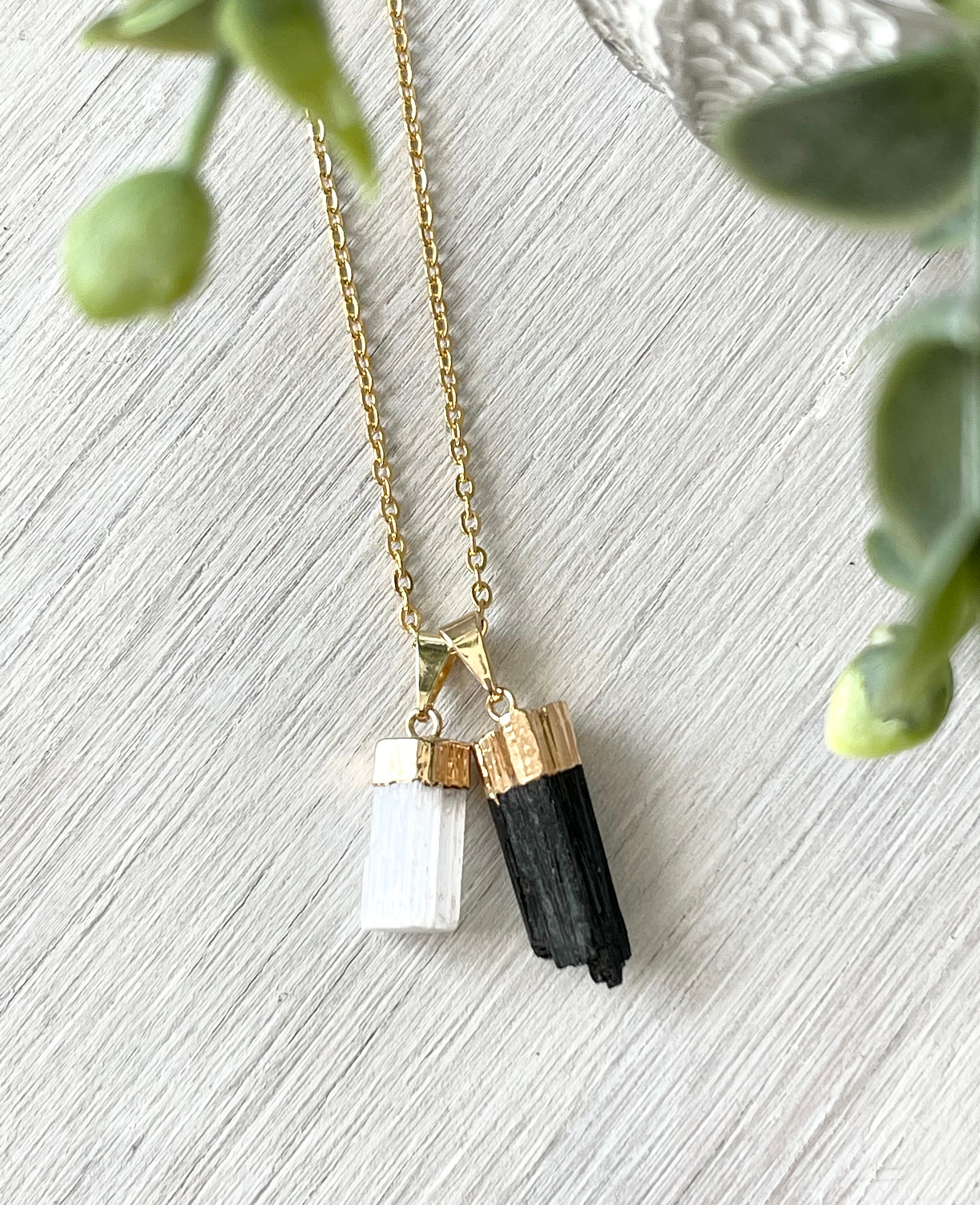 Selenite and black tourmaline best sale necklace
