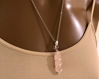 Wire Wrapped Rose Quartz Necklace, Rose Quartz Necklace, Crystal Necklace, Rose Quartz Crystal Necklace, Rose Quartz Pendant, Bridal