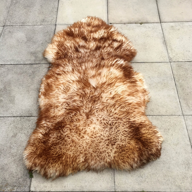 Large Beautiful Brown and Cream Thick Sheepskin Hide Fur Pelt Taxidermy Rug