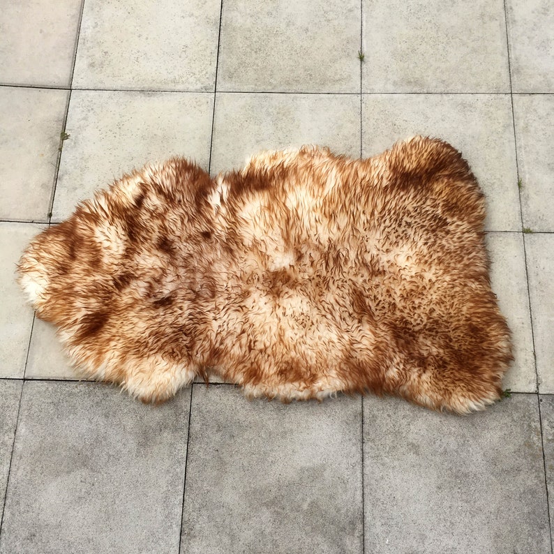 Large Beautiful Brown and Cream Thick Sheepskin Hide Fur Pelt Taxidermy Rug