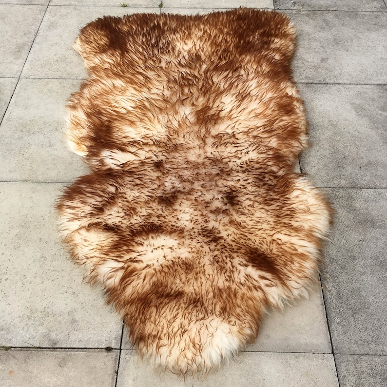 Large Beautiful Brown and Cream Thick Sheepskin Hide Fur Pelt Taxidermy Rug