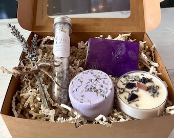 Lavender Relaxing Spa Gift Box Set - Aromatherapy Spa Bath Shower Self Care Set - Relaxing Spa Care Gift Set - Bath Gift for Mom