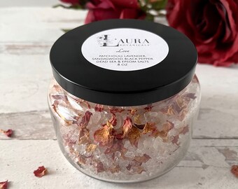 Botanical Bath Salt Soak Jar, Floral Spa Bath Salts, Aromatherapy 8 oz Bath Salts Jar, Spa Soak At Home