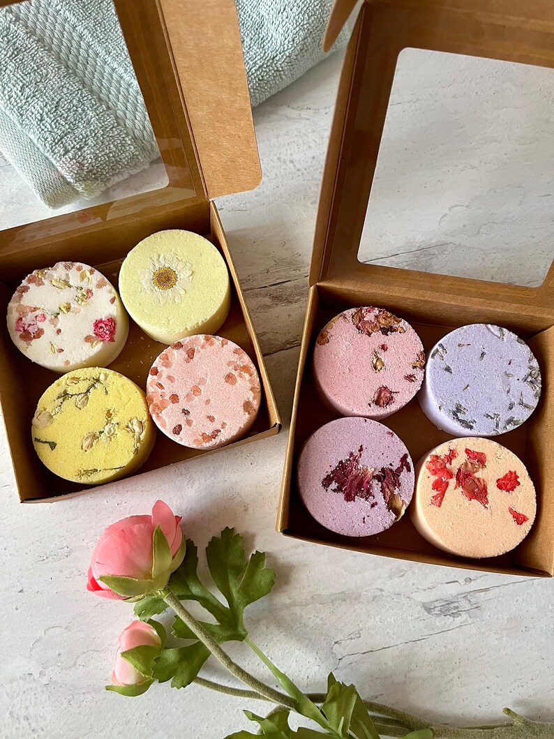 Botanical 2 oz Bath Bombs Set of 4 Pampering Spa Shower Steamers Aromatherapy Cocoa Butter Spa Bath Gift Spa Lover Spring Gift Set immagine 1