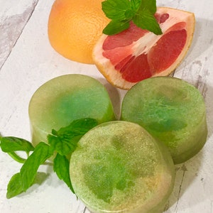 Grapefruit Mint Glycerin Loofah Round Soap Light and Fresh Skin Loving Glycerin Soap Uplifting Bright Green Spa Soap Bar image 4