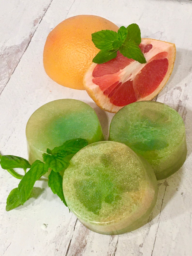 Grapefruit Mint Glycerin Loofah Round Soap Light and Fresh Skin Loving Glycerin Soap Uplifting Bright Green Spa Soap Bar image 4