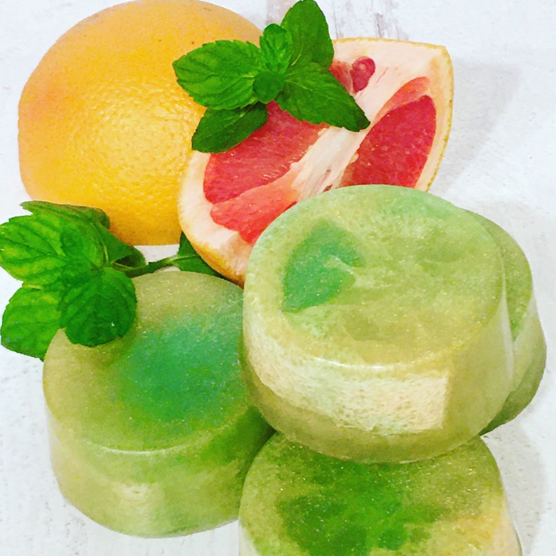 Grapefruit Mint Glycerin Loofah Round Soap Light and Fresh Skin Loving Glycerin Soap Uplifting Bright Green Spa Soap Bar image 1