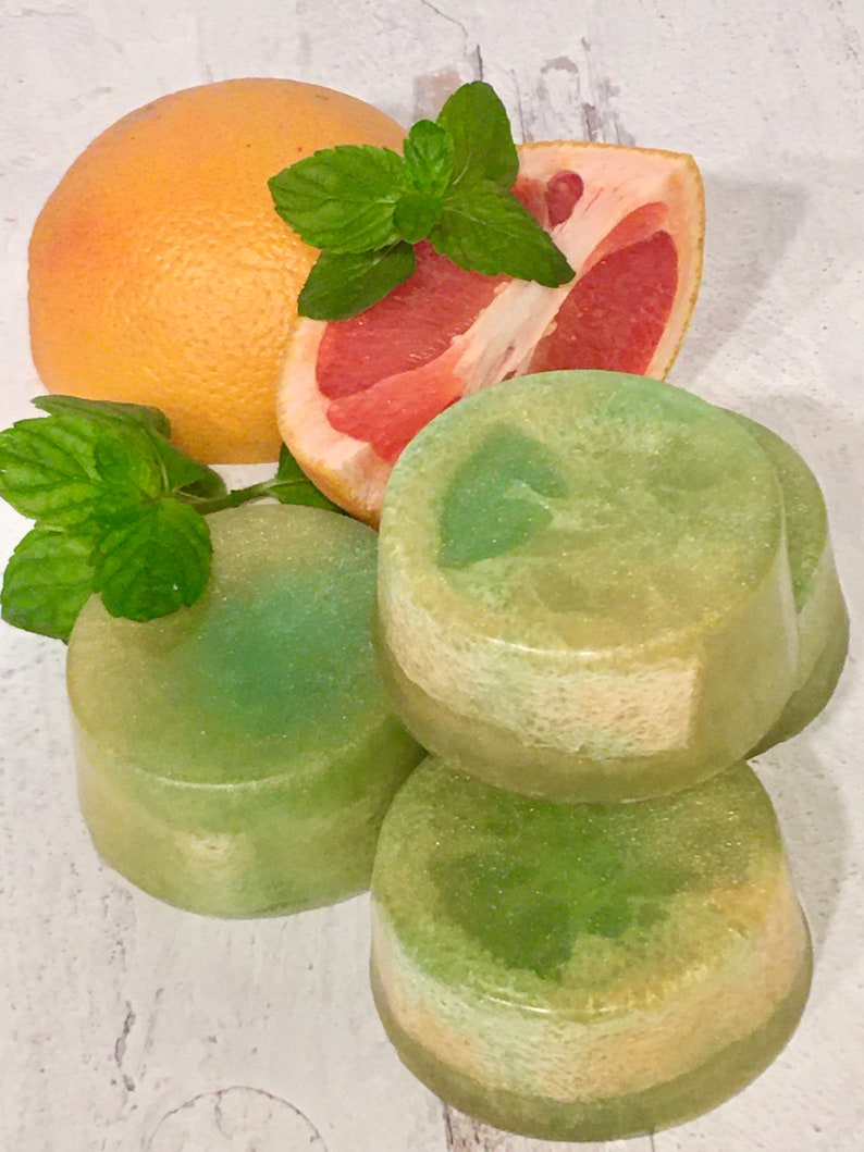 Grapefruit Mint Glycerin Loofah Round Soap Light and Fresh Skin Loving Glycerin Soap Uplifting Bright Green Spa Soap Bar image 5