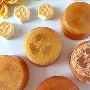 Citrus Honey Glycerin Loofah Soap Round - Spring Self Care Spa Small Batch Soap Bar - Natural Aromatherapy Lemon Honey Soap Gift