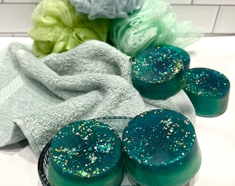 Summer Caribbean Glycerin Loofah Soap Bar - Aromatherapy Spa Soap Round Bar - Ocean Seaglass Inspired Shower Bath Soap